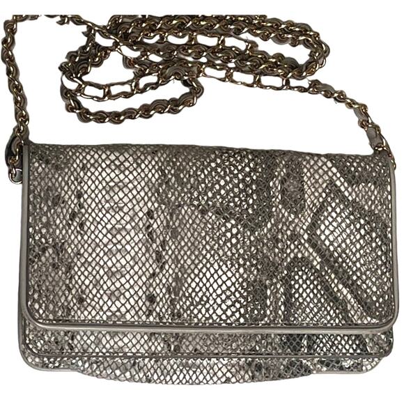 Vintage Nordstrom Leather Shoulder bag Animal / Python print, Gray Crossbody Bag - Picture 1 of 14